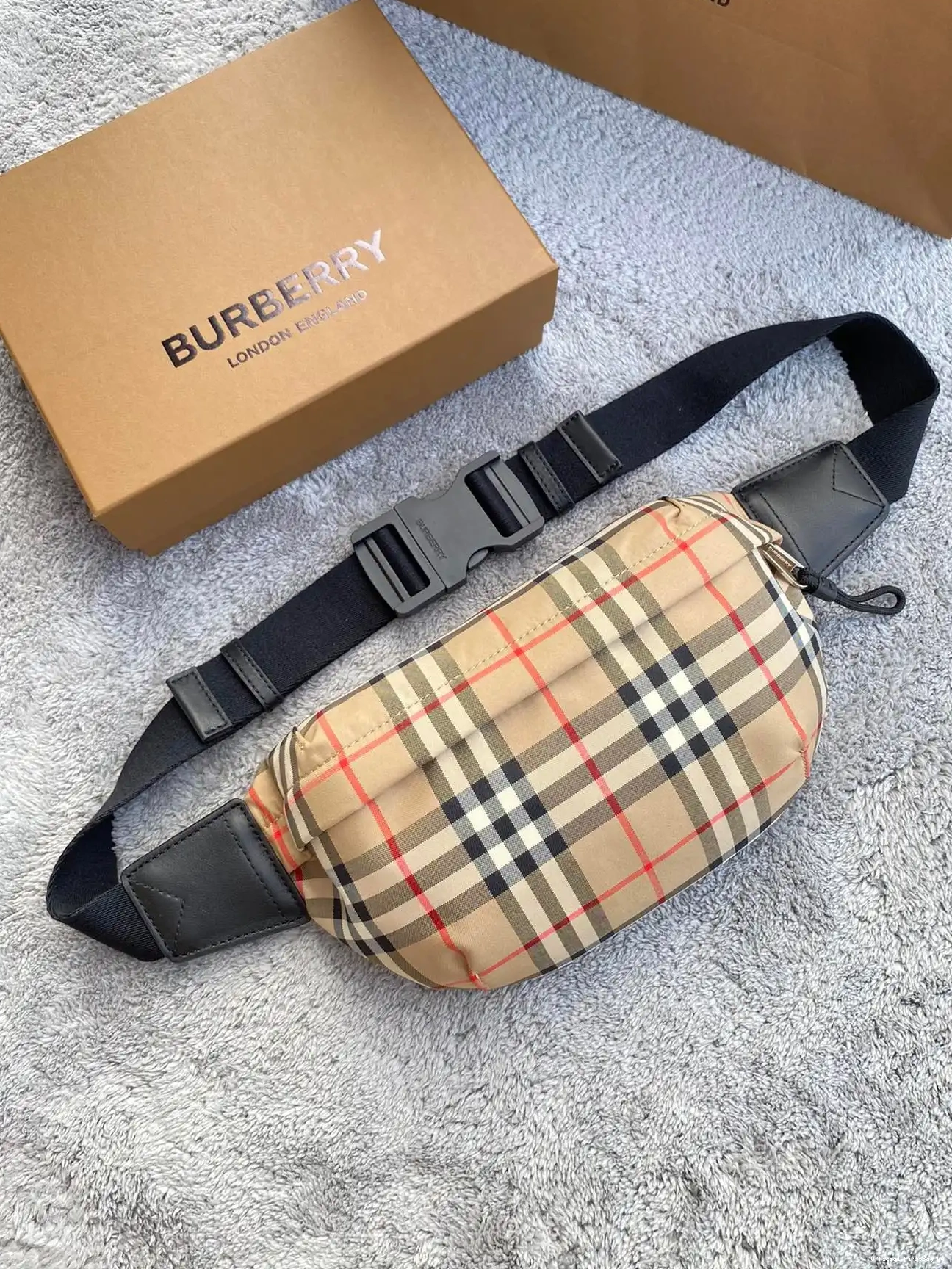 Official First Bag Ru Check Bum Bonded Cotton Medium Bag BURBERRY Vintage 0607